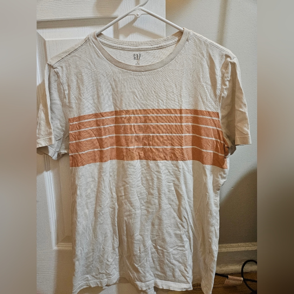 GAP Men's Cream and Orange Striped Shirt